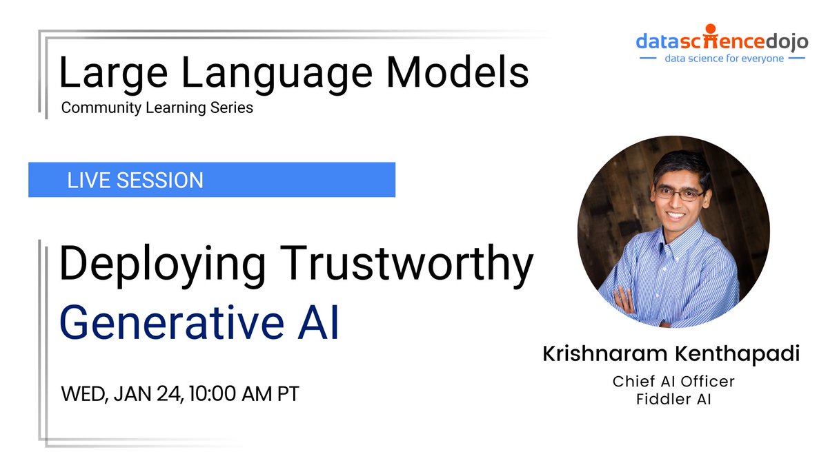 Fiddler AI (@fiddler_ai) on Twitter photo 🚀 Join <a href="/kkenthapadi/">Krishnaram Kenthapadi</a> <a href="/DataScienceDojo/">Data Science Dojo</a> on 1/24! Explore the importance of adopting #ResponsibleAI principles when developing and deploying #GenerativeAI. See real-world use cases of evaluating and monitoring #LLMs for robustness, security, bias, and more!
hubs.la/Q02gsBkM0 🚀 Join <a href="/kkenthapadi/">Krishnaram Kenthapadi</a> <a href="/DataScienceDojo/">Data Science Dojo</a> on 1/24! Explore the importance of adopting #ResponsibleAI principles when developing and deploying #GenerativeAI. See real-world use cases of evaluating and monitoring #LLMs for robustness, security, bias, and more!
hubs.la/Q02gsBkM0