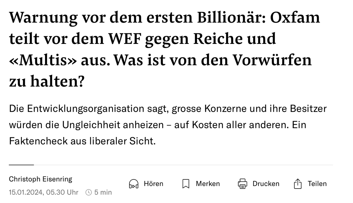 Liebe @nzz, es ist ja nichts dagegen einzuwenden, dass ihr die @Oxfam Ungleichheitsstudie 'aus liberaler Sicht' kommentiert. Auch ein Faktencheck macht natürlich Sinn. Aber einen 'Faktencheck aus liberaler Sicht' gibt es nicht. Fakten sind Fakten oder sie sind es nicht.