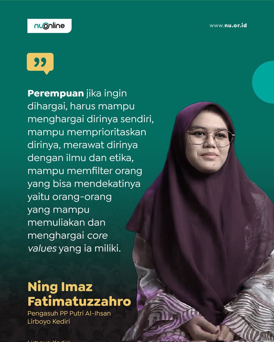 amelia_soleste's tweet photo. Prioritas bagi perempuan adalah merawat diri dengan ilmu dan etika.

@nu_online https://t.co/SIGd127R3K