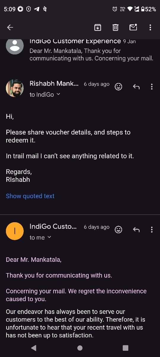 RMankatala's tweet photo. Later I received mail, highlighting they can’t provide 5250 and that confirmation mail was sent erroneous.
@IndiGo6E @DGCAIndia @JM_Scindia Kindly help with resolution. My bag costed more than 5k, either provide voucher worth 5k or same bag. https://t.co/ylnFqF004L