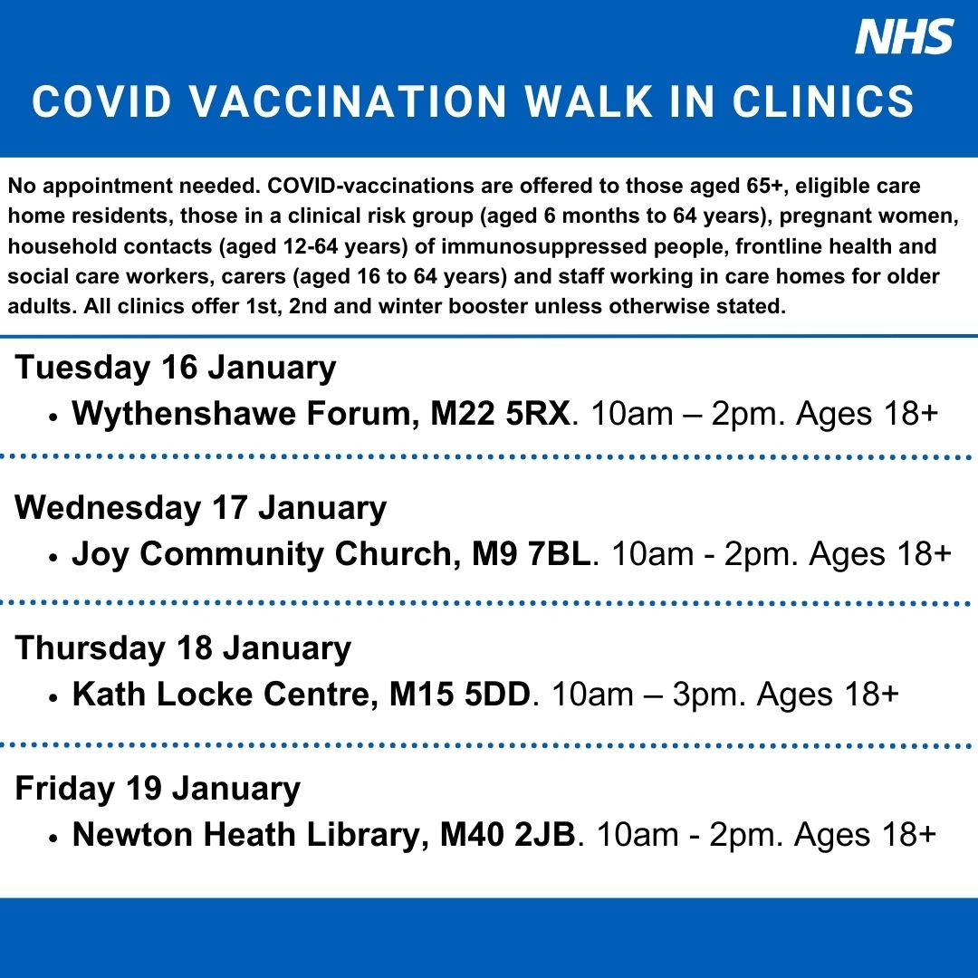 Manchester Integrated Care Partnership (@manchestericp) on Twitter photo Protect yourself from #COVID19 and #GrabAJab at one of our #Manchester walk-in vaccination clinics to top up your immunity. 💉
👇
gmintegratedcare.org.uk/covid-vaccine-…
<a href="/NHS_GM/">NHS Greater Manchester</a> Protect yourself from #COVID19 and #GrabAJab at one of our #Manchester walk-in vaccination clinics to top up your immunity. 💉
👇
gmintegratedcare.org.uk/covid-vaccine-…
<a href="/NHS_GM/">NHS Greater Manchester</a>