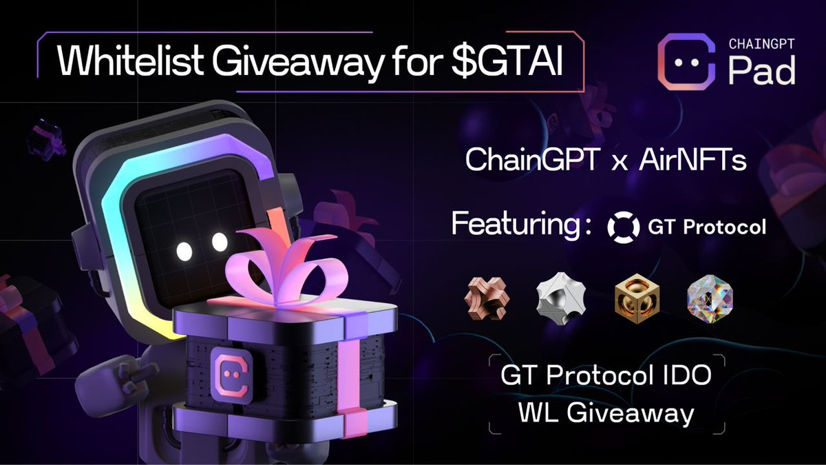airnfts's tweet photo. 📣 ChainGPT Pad x AirNFTs x GT Protocol IDO Whitelist Giveaway!

Earn a free whitelist tier for the $GTAI (GT Protocol) IDO on ChainGPT Pad.

How to participate in the giveaway?

👇 https://t.co/4w2CuOaWiY