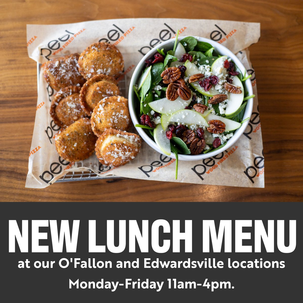 PeelPizza's tweet photo. If you haven't checked out our new lunch menu you are missing out! Stop by Peel O'Fallon or Edwardsville on weekdays 11am - 4pm and give it a try! 🥗🍕🍝 https://t.co/rYU8i5AXDR