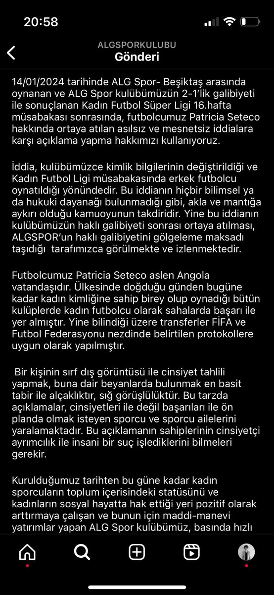 Tamamen katılıyorum - Gaziantep ALG SPOR: “Cinsiyetçi ayrımcılık ve insani bir suç” @BJKKadinFutbol #ALGSPOR