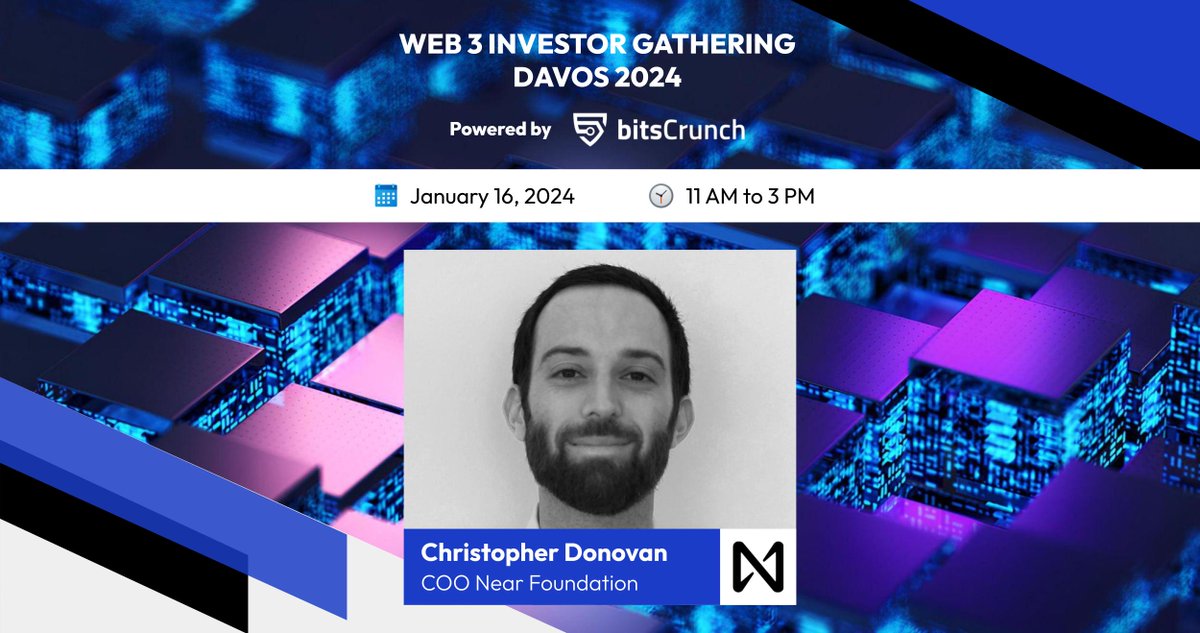 NEARProtocol's tweet image. If you're heading to Davos this week, don't miss the COO of NEAR Foundation, @ChrisDoNEARvan's panel on regulation at the Web3 Gathering 🔥

It's for everyone (especially legal nerds but we need legal nerds for the open web)