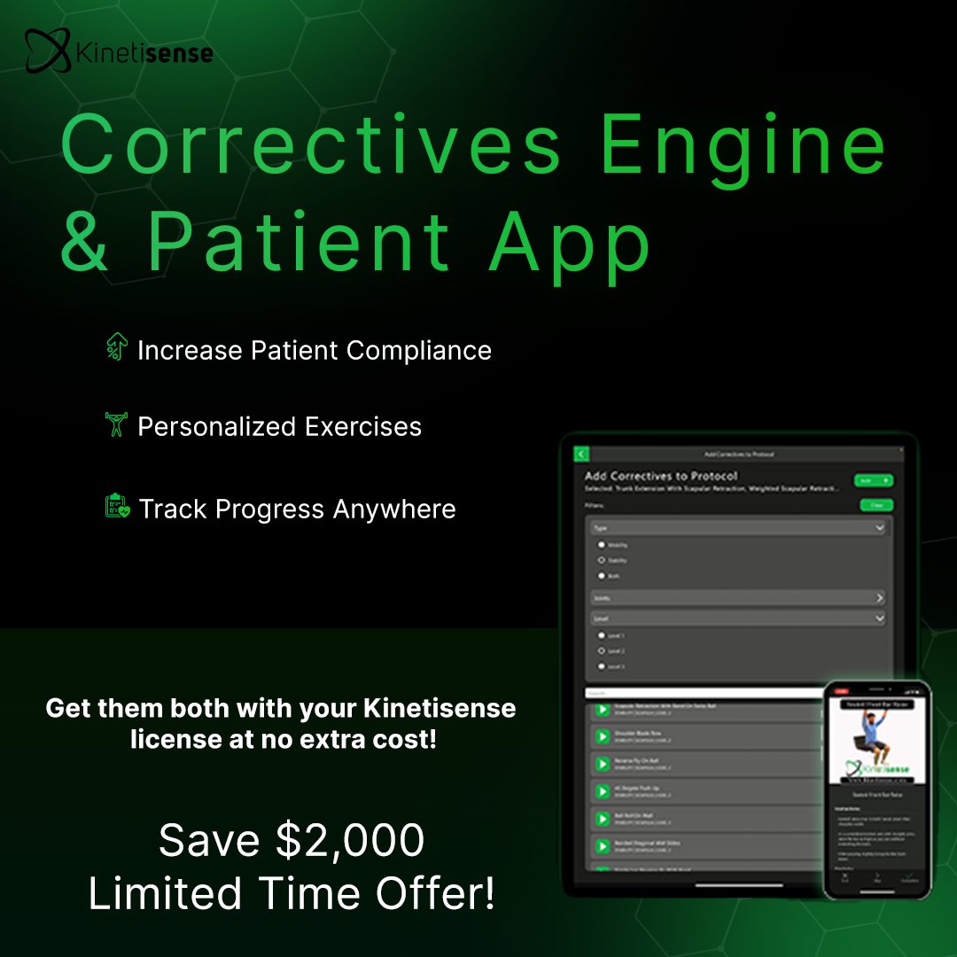 Kinetisense's tweet photo. Kinetisense is offering an exclusive limited-time deal on the revolutionary Corrective Engine and End User Patient App. Book a demo now and save $2,000 on a Kinetisense subscription! 
https://t.co/4SPdn11gxI
 #MovementAnalysis #HealthTech #LimitedTimeOffer https://t.co/4T8HoLd1ES