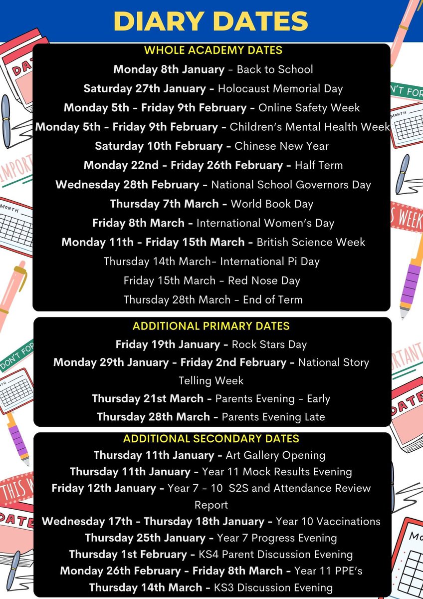 Here are our diary dates for this term … make a note of them so you are prepared for the term ahead. #WEAREBSCA #STRIVE