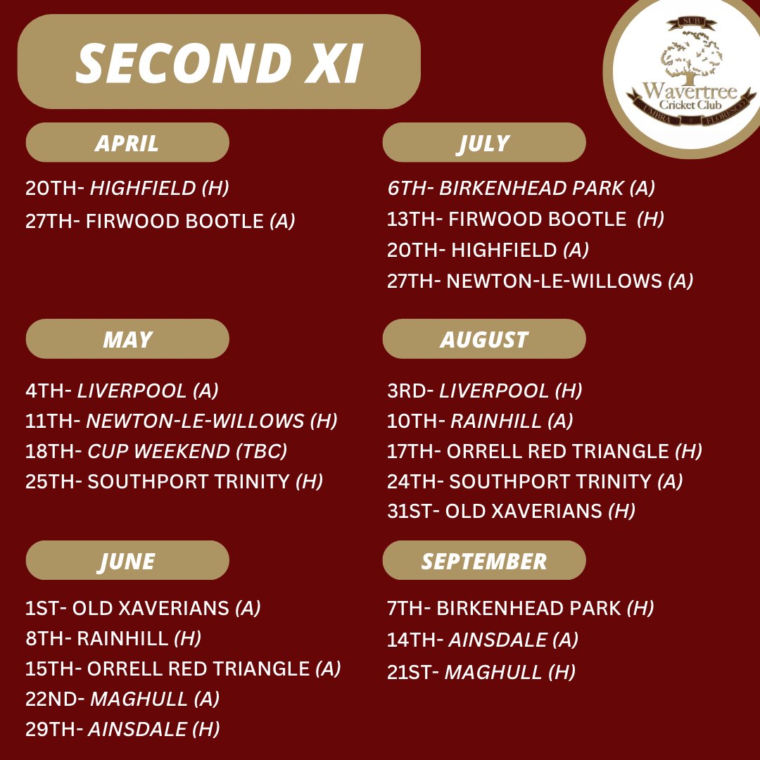 Fixture announcement 📣 The @lpoolcomp 2024 fixtures have been announced for 1st and 2nd teams On the opening weekend our 1st team have a trip to Sutton St Helens, while our 2nd team get the season underway with a home tie to Highfield