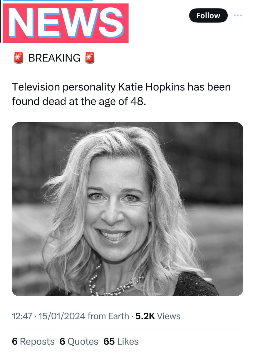Rumours of my death have been greatly exaggerated 

I will never be ‘found dead’. 

I am going down fighting. #katiehopkins #ExcessDeaths