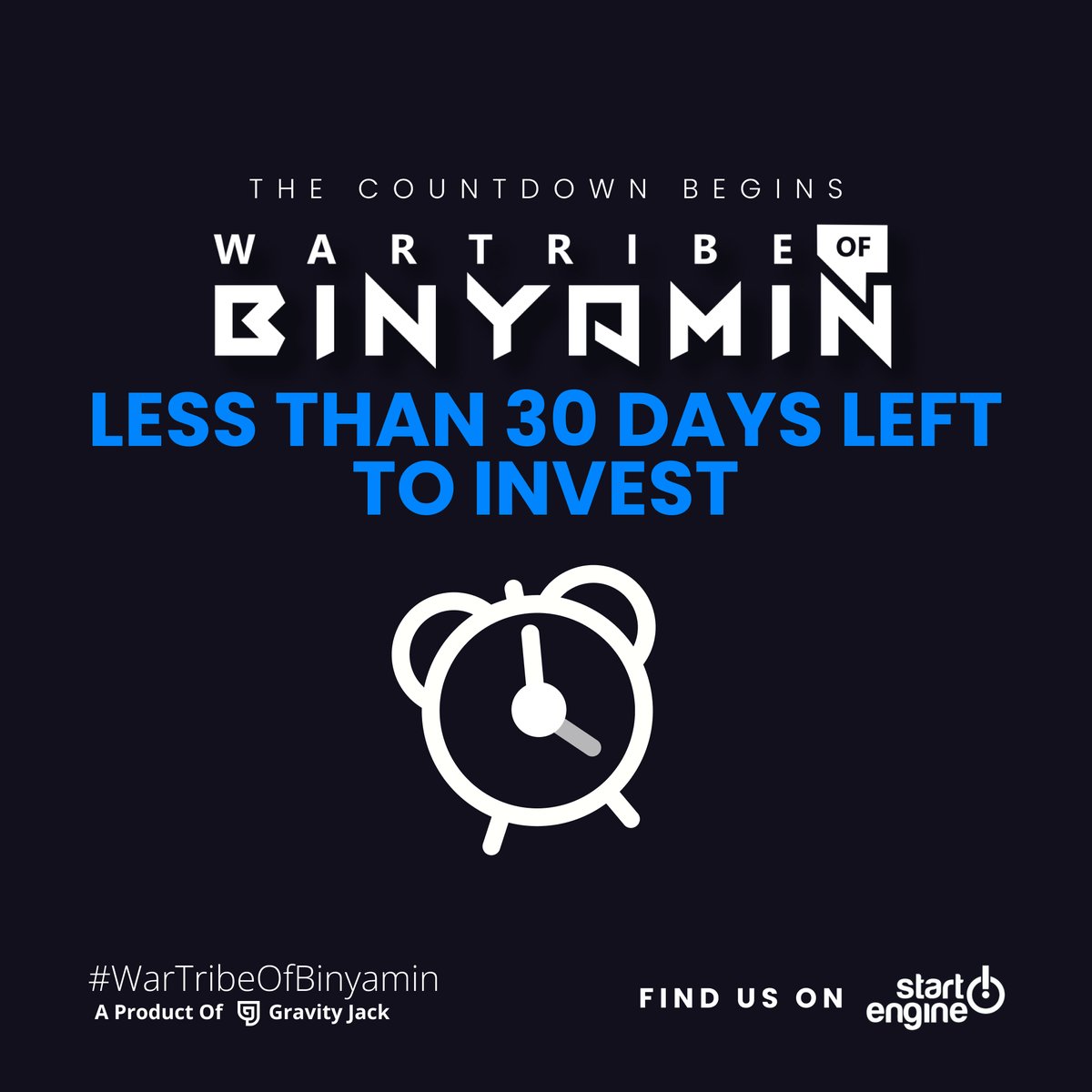 There are only 30 days left to invest in WarTribe of Binyamin!

That means 30 days left to become an owner of future technology, & be a part of creating the future of gaming

Find us on startengine.com/offering/gravi…

#WartribeOfBinyamin #GeoGaming #ARRevolution #ARVR #Investment #Tech