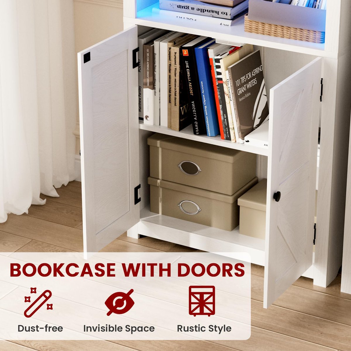 22_bofe's tweet photo. Naice Bookshelf with LED Light Strip, 5 Shelf Bookcase with Doors Tempered Glass Adjustable Shelves 70" Floor Standing Display Storage Wood Bookshelf for Bedroom Home Office Living Room https://t.co/fGtG7ZtRqz https://t.co/sLggclgCHC