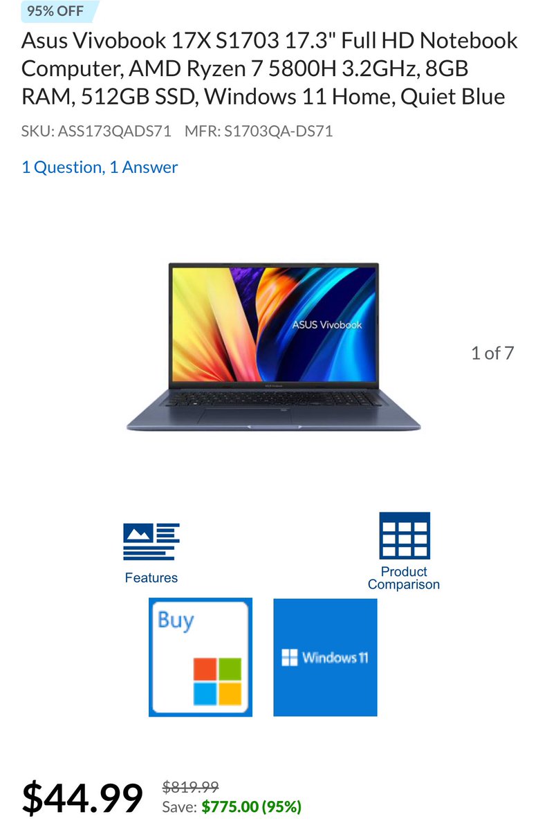 95% OFF ASUS LAPTOP PRICE ERROR 🤯

We just found this laptop for $45.

Regular retail is $800+

IF the laptop ships..

We will giveaway 1x FREE laptop 👀

Like this tweet to enter.

Winner must be following.