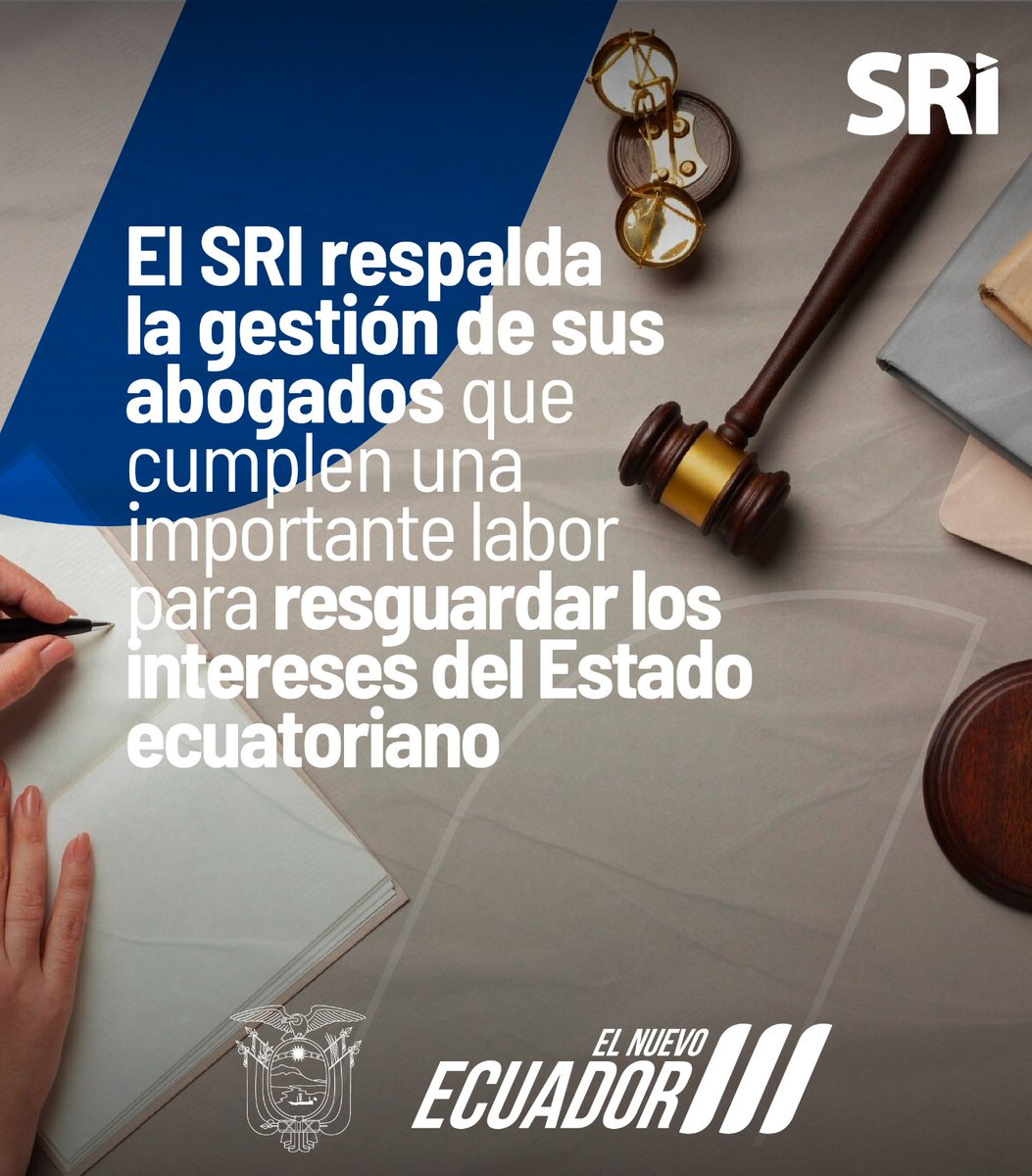 SRIoficialEc's tweet photo. ¡Trabajamos en conjunto y de manera técnica por el bienestar del país!

El @SRIoficialEc respalda la intervención y el patrocinio jurídico de sus abogados y procuradores a escala nacional en los casos penales, contenciosos tributarios, como constitucionales.

#ElNuevoEcuador 🇪🇨 https://t.co/ww43f0cHD0