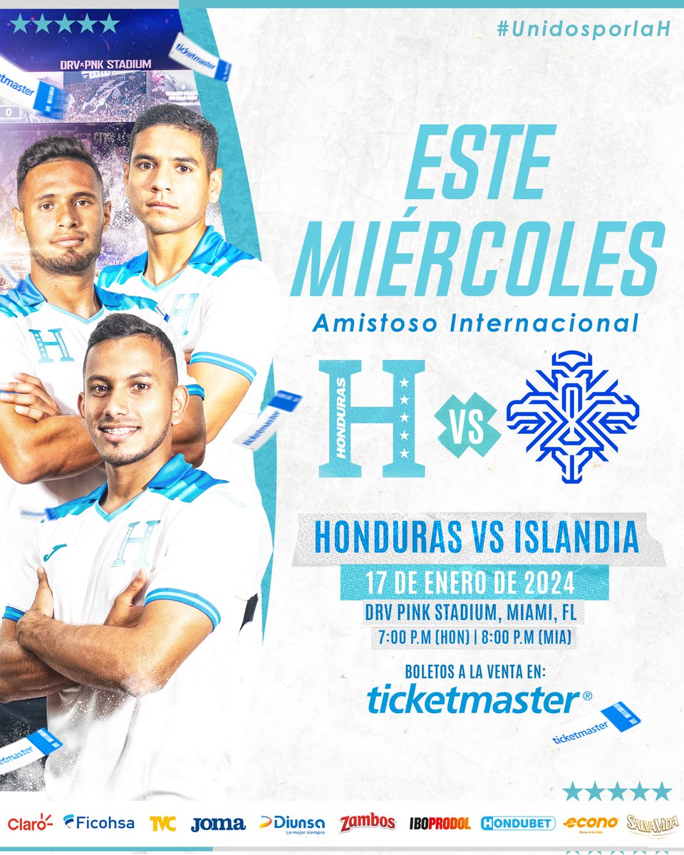 LaHSomosTodos's tweet photo. ⚽️JUEGA NUESTRA H en #USA🇺🇸

👏🏽¡No te pierdas el emocionante inicio del 2024 con el partido de la selección de Honduras🇭🇳 contra Islandia🇮🇸 en el DRV Pink Stadium! Adquiere tu boleto en Tíket Master y apoya a #LaH. ¡Será un duelo imperdible!

#UnidosXlaH #LaHsomostodos https://t.co/UB5zrA4IsY