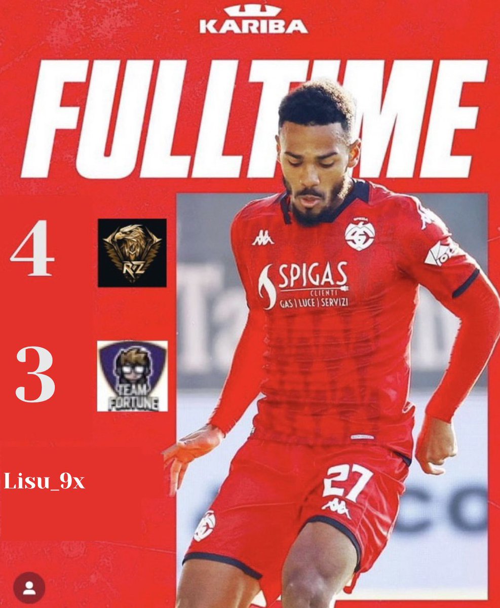 Redzone69Es's tweet photo. 📢| FULL TIME !! 

🏆| @VPGSanMarino 20^giornata   
🤝| VS #teamFortune
✅| 4-3 

⚽️| @Lisu_9x x4 
🧙‍♂️| @xMario21_ 
⭐️| @Lisu_9x 

#CmonEagles #RZ69 https://t.co/SsAZve27DB