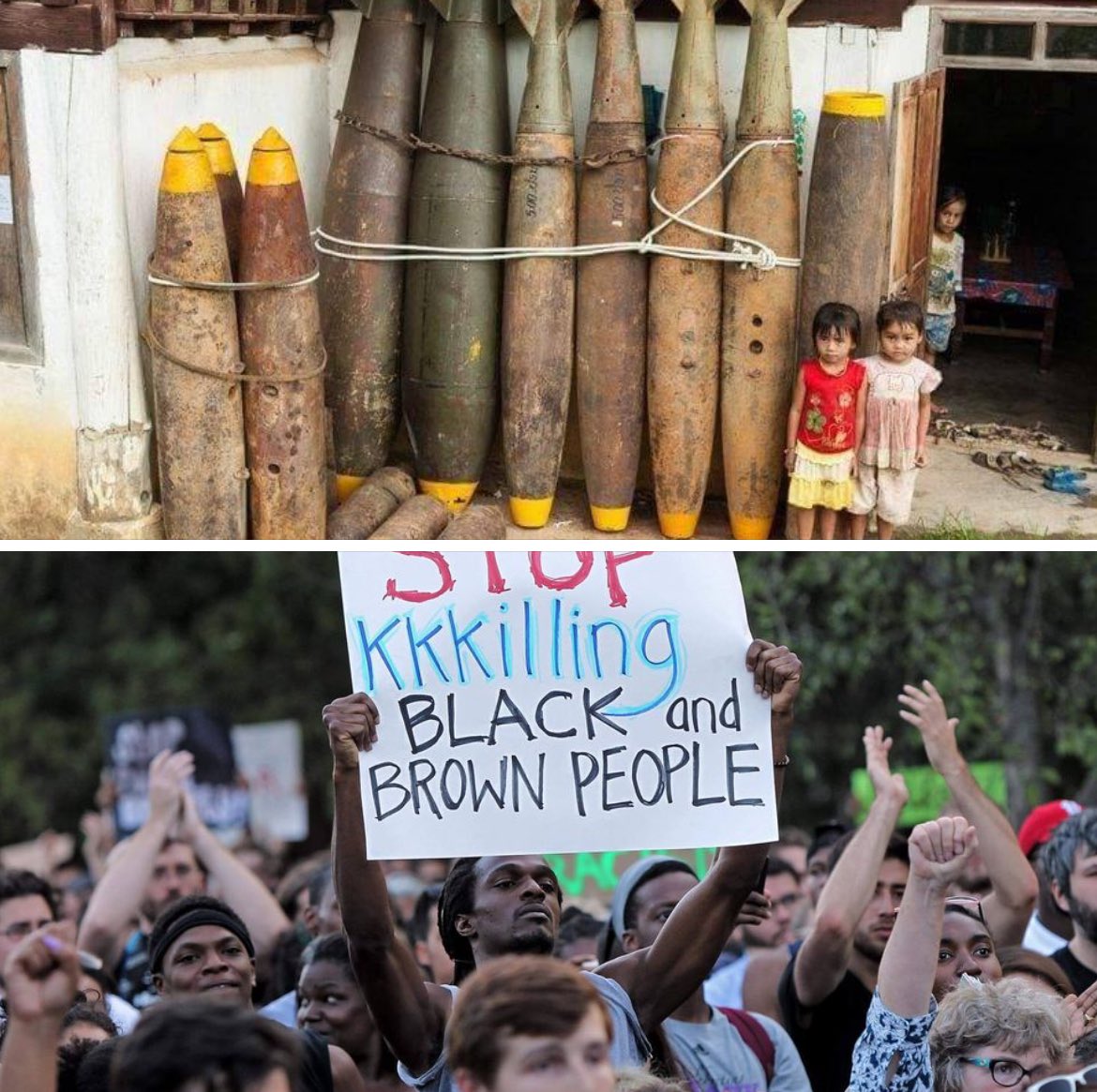 Africarevolt's tweet photo. IF ONLY WE COULD UNDERSTAND THE SCOPE OF WHAT WE ARE DEALING WITH FOR ALMOST 500 YEARS NONSTOP .....GLOBALLY .......
THE UNTOLD HISTORY OF BOMBING : SECRET WAR IN LAOS
Unexploded ordnance (UXO, sometimes acronymized as UO), Unexploded bomb (UXB), or Explosive remnants of war (ERW) are explosive weapons (bombs, shells, grenades, land mines, naval mines, cluster munitions, etc.) that did not explode when they were employed and still pose a risk of detonation, potentially many decades after. 

Over the past four decades, only 500,000 of the estimated 80 million cluster munitions that failed to detonate have been cleared.
From 1964 to 1973, the U.S. dropped more than two million tons of ordinance on Laos during 580,000 bombing missions—equal to a planeload of bombs every 8 minutes, 24-hours a day, for 9 years – making Laos the most heavily bombed country per capita in history. The bombings were part of the U.S. Secret War in Laos to support the Royal Lao Government against the Pathet Lao and to interdict traffic along the Ho Chi Minh Trail. The bombings destroyed many villages and displaced hundreds of thousands of Lao civilians during the nine-year period.
Up to a third of the bombs dropped did not explode, leaving Laos contaminated with vast quantities of unexploded ordnance (UXO). Over 20,000 people have been killed or injured by UXO in Laos since the bombing ceased. The wounds of war are not only felt in Laos. When the Americans withdrew from Laos in 1973, hundreds of thousands of refugees fled the country, and many of them ultimately resettled in the United States.
Here are some other startling facts about the U.S. bombing of Laos and its tragic aftermath:
Over 270 million cluster bombs were dropped on Laos during the Vietnam War (210 million more bombs than were dropped on Iraq in 1991, 1998 and 2006 combined); up to 80 million did not detonate.
Nearly 40 years on, less than 1% of these munitions have been destroyed.More than half of all confirmed cluster munitions casualties in the world have occurred in Laos.
Each year there continue to be over 100 new casualties in Laos. Close to 60% of the accidents result in death, and 40% of the victims are children.
Between 1995 and 2013, the U.S. contributed on average $3.2M per year for UXO clearance in Laos; the U.S. spent $13.3M per day (in 2013 dollars) for nine years bombing Laos.
The U.S. spent as much in three days bombing Laos ($51M, in 2010 dollars) than it spent for clean up over 16 years ($51M).
Leftover Unexploded Ordnance (UXO)
Unexplored ordnance (UXO) are explosive weapons (bombs, bullets, shells, grenades, land mines, naval mines, etc.) that did not explode when they were employed and still pose a risk of detonation, potentially many decades after they were used or discarded. About one third of Laos remains contaminated with UXO left behind from the Vietnam War, including about 80 million cluster munitions.
Cluster munitions
Cluster munitions are the small explosive devices released from cluster bombs. Although they are designed to explode on impact, cluster munitions have a significant failure rate (estimated at 30% in Laos during the Vietnam War). They are usually the size of an orange or soup can and can stay buried in the ground indefinitely. As a result, cluster munitions kill more civilians than enemy soldiers and prevent war torn countries from redeveloping bombed land
At least 20,000 people have been killed or injured by unexploded ordnance in Laos since the Vietnam War-era bombings ended.
About one third of the land in Laos is contaminated with unexplored ordnance.
Many cluster bomb-lets became buried in the earth – waiting for an unsuspecting farmer to place a shovel in the earth or the monsoon rains to uncover them.
Many farmers in Laos know their land is contaminated but can’t afford another plot. They simply have no choice but to cultivate their land.