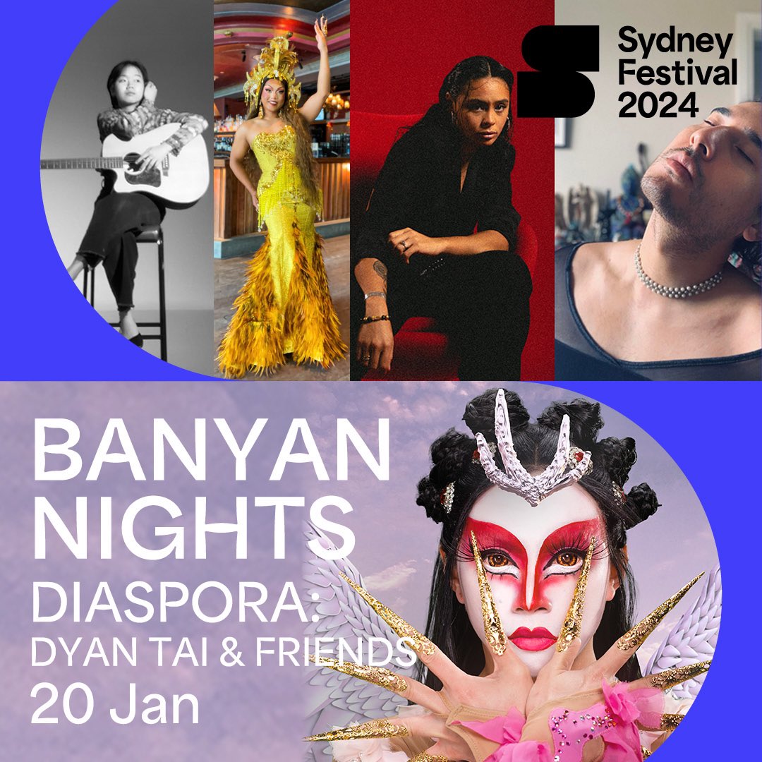 This Saturday! Dyan Tai curates “Diaspora”, part of @sydney_festival #BanyanNights and featuring Wen Pei Low, Cassandra The Queen, BVT, Dyan Tai and Fio! Kicks off at 5pm, free entry in the @SeymourSydney courtyard. All ages and pooches welcome!