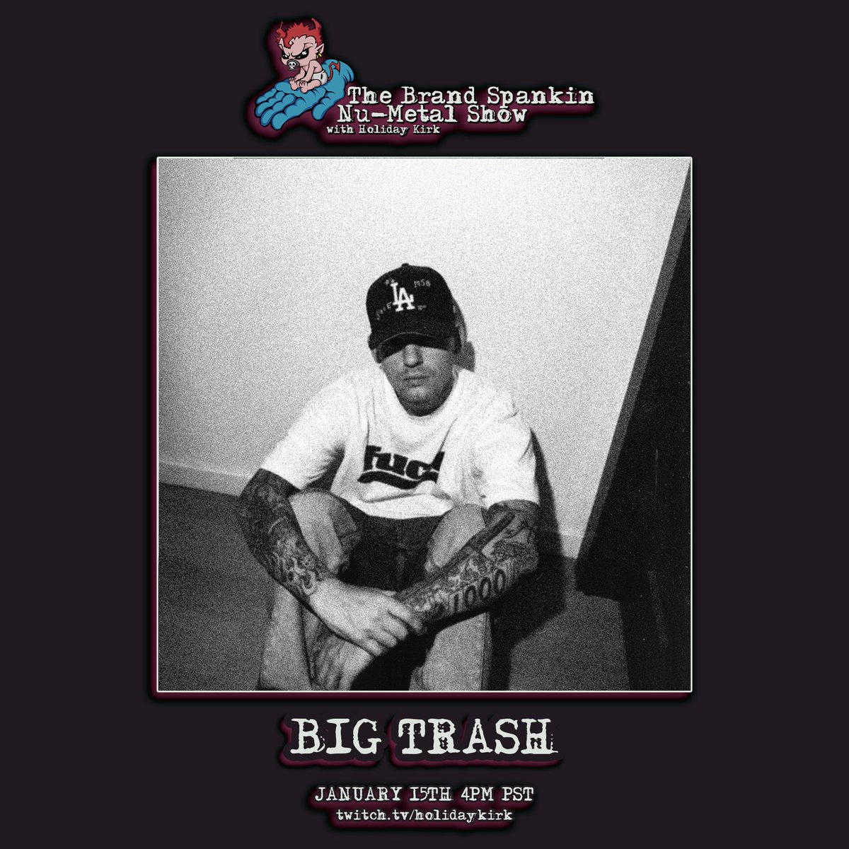 numetal_moment's tweet photo. In addition to going through our valuable submissions we're welcoming nu metal rabble rouser @BIGTRASHtweets to the program to face the music in an exclusive interview. Tune in at 4PM PST only on https://t.co/KOyijyf6Zi https://t.co/ciqccrSRrN