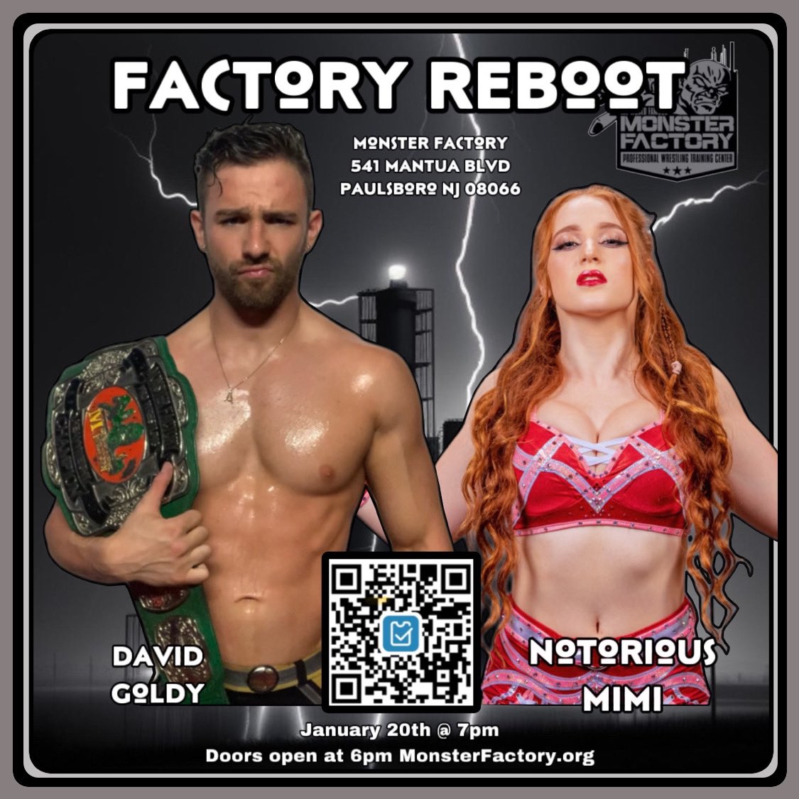 4MonsterFactory's tweet photo. Huge matches set for Factory Reboot 2024! 

Only two second row seats remaining! The rest are all General Admission seats! Don’t forget to grab your VIP Access for only $5! Doors open at 6pm! Action starts at 7pm! 
#monsterfactory #factoryreboot https://t.co/QIiolGCVt3