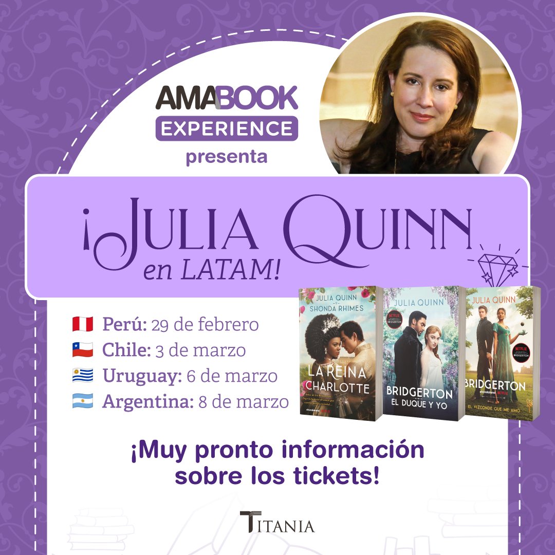 Ediciones Urano Arg on X: "Tenemos una visita muy especial, y muy pedida por ustedes, nuestros queridos lectores... ¡y además será en el marco de una nueva Amabook Experience 🌹. ¡Julia Quinn,