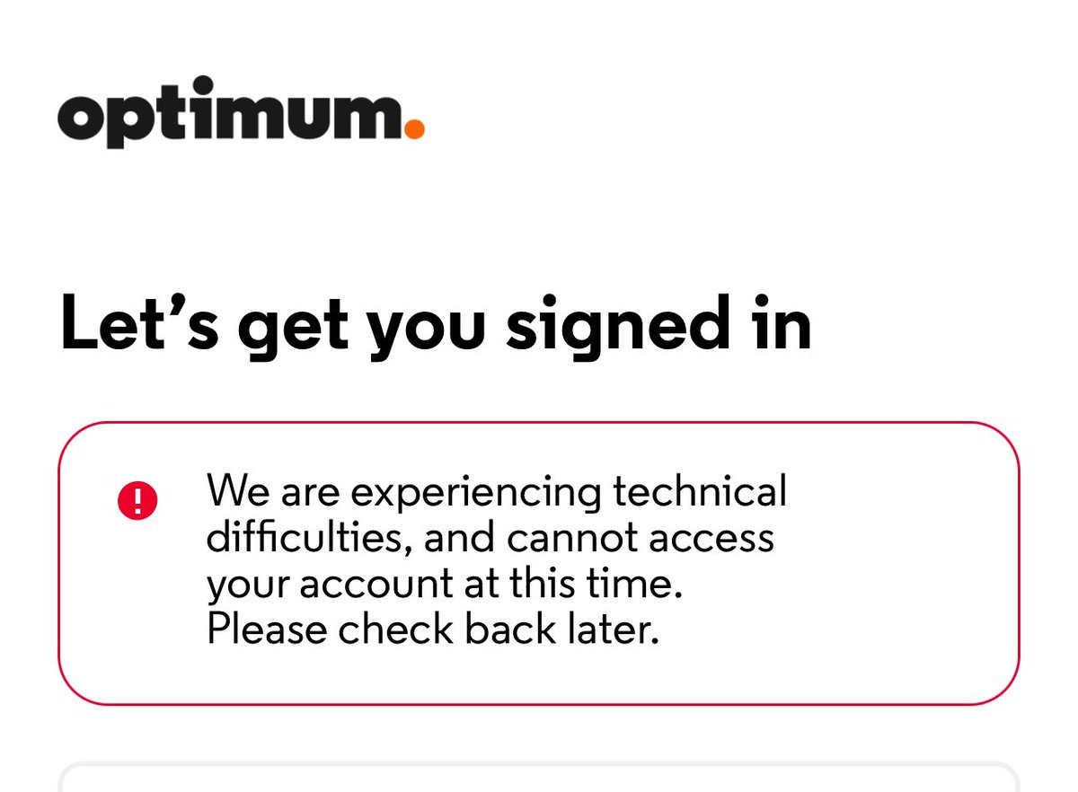 beergeney's tweet photo. @optimum why am I getting this message trying to log into the #MyOptimum app? Ugh 😩 😡 https://t.co/fJQvtCsJuD