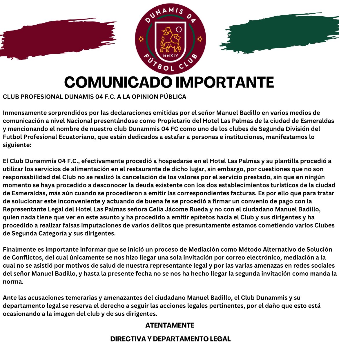 04DunamisFC's tweet photo. @marinhoparedes @LaRadioRedonda @FEFecuador @UAFE_EC https://t.co/9knV1qRyx4