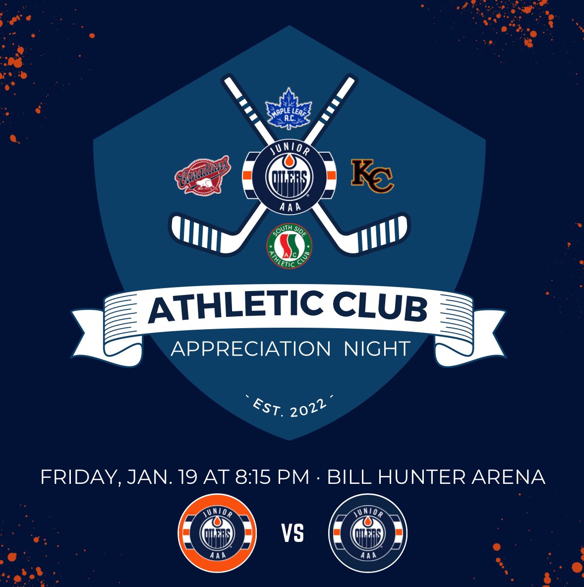 jroilersblue's tweet photo. Join us this Friday for 𝘼𝙩𝙝𝙡𝙚𝙩𝙞𝙘 𝘾𝙡𝙪𝙗 𝘼𝙥𝙥𝙧𝙚𝙘𝙞𝙖𝙩𝙞𝙤𝙣 𝙉𝙞𝙜𝙝𝙩 to honour the rich history of @playhockeyedm’s Clubs, and the development pathway of current and future U18 AAA players and families.

🆓Wear your Athletic Club apparel/jerseys to get in FREE https://t.co/fNUPgC92rX