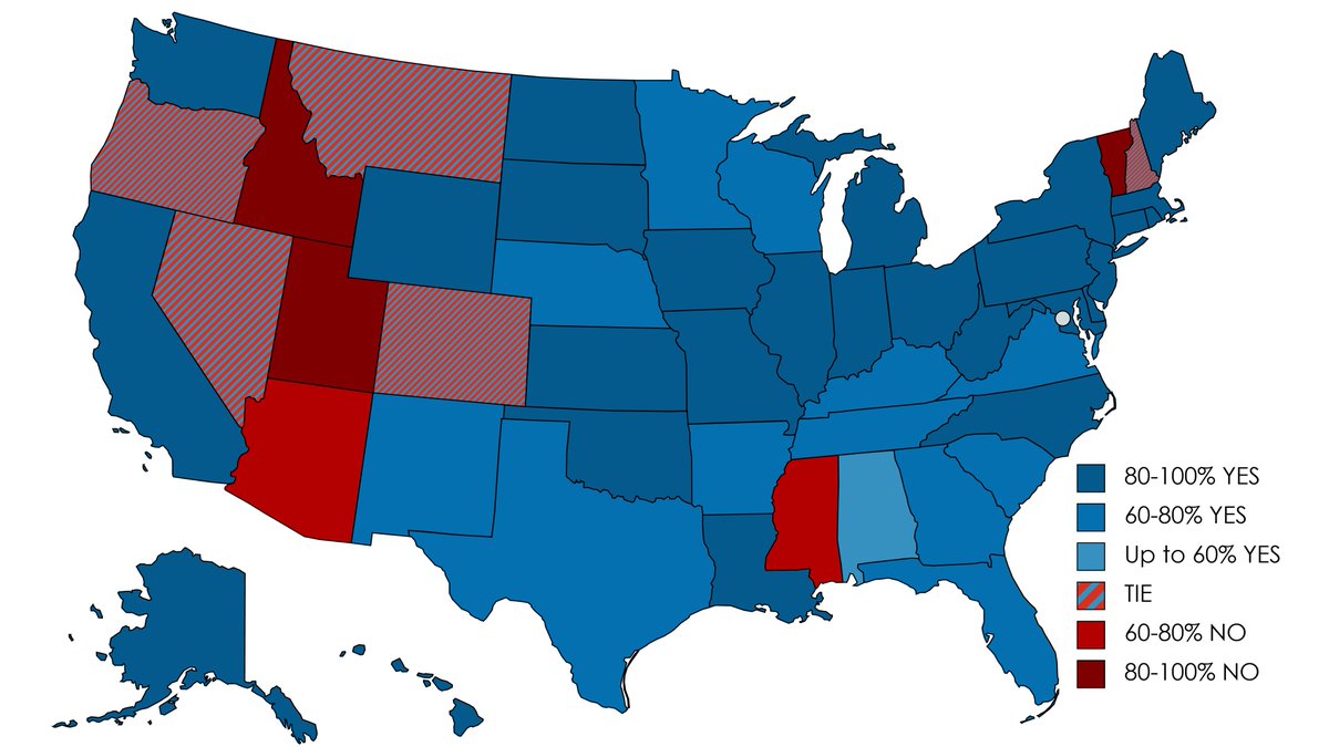 #ElectionTwitter Here is a map of how the congressional delegation in each state voted on making Martin Luther King jr a national holiday in 1983.