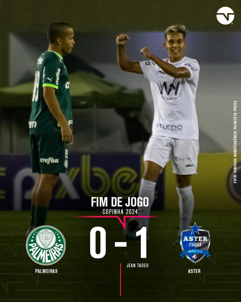 TNTSportsBR's tweet photo. O SONHO DO TRI ACABOU! 🚨 O Palmeiras perdeu para o Aster por 1 a 0 e está ELIMINADO da Copinha de 2024! https://t.co/Sxqq1jgMBS