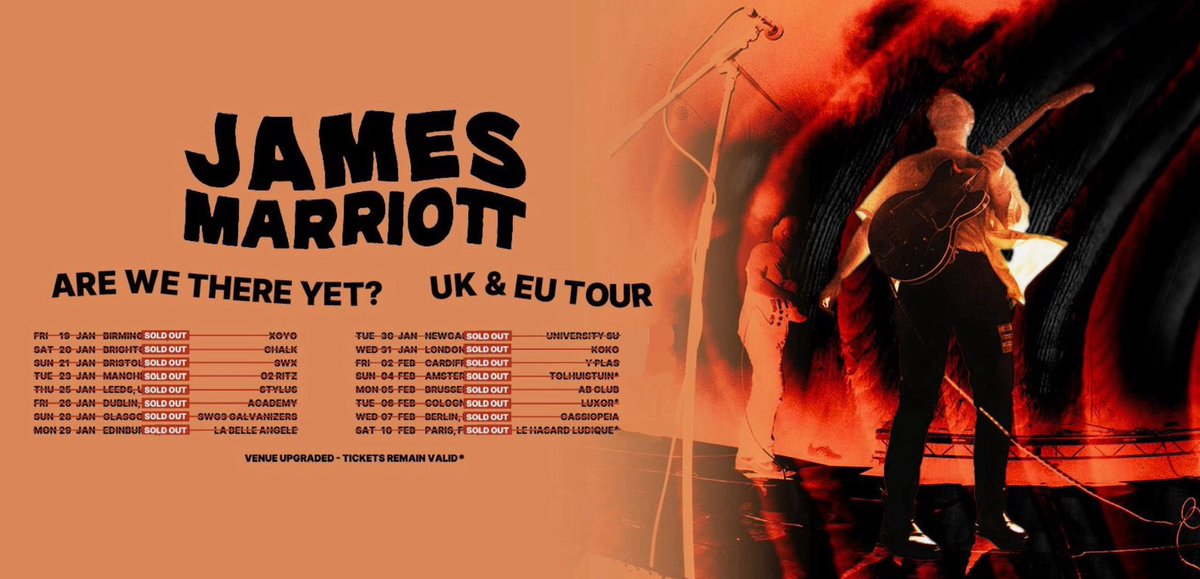 IT'S TOUR TIME🥳

James Marriott take on the first date on their UK and EU tour TONIGHT !

They begin their journey in Birmingham at @XOYOBirmingham with doors opening at 19:30. The hashtag for today is #AWTYBrum so please feel free to tag things with it.

See you all there :) !!