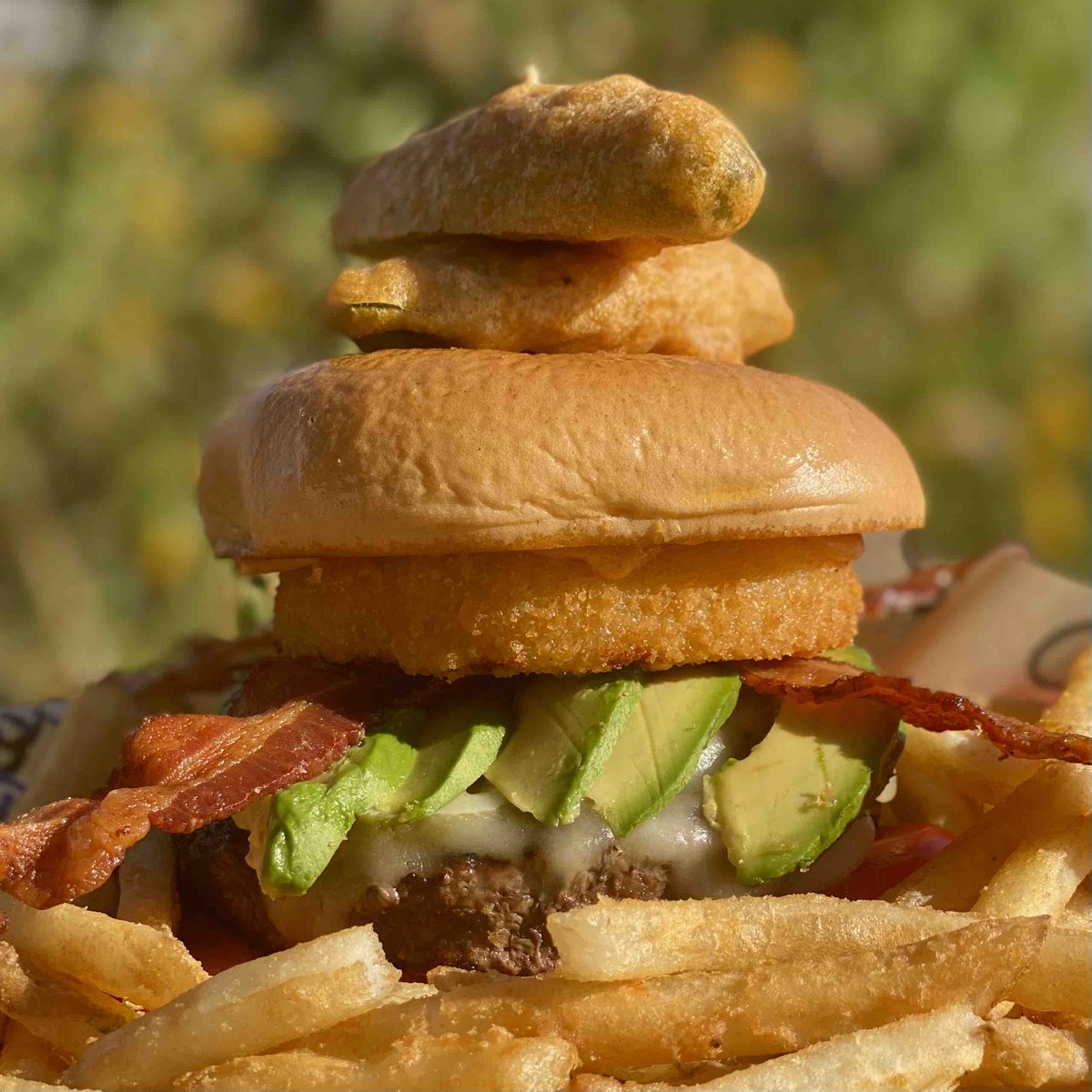 Firehouseeats's tweet photo. All of our burgers only $11 today including our Atomic burger! For you spicy lovers out there, this one’s for you!! Come get yours today while you watch the Eagles and Buccaneers game! #firehouse #burgermonday #bakersfieldeats #burger #firehouseeats #burgers #football https://t.co/40A3HG2th2