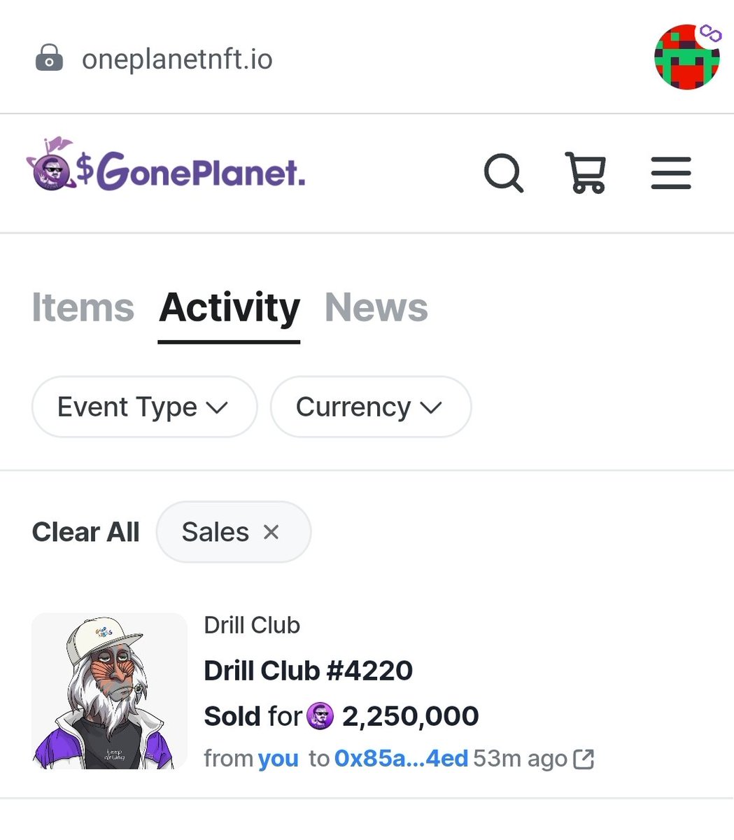 Primeval_One's tweet photo. Sold my @DrillClubNFT on @OnePlanet_NFT for 
2 250 000 @GONE. (130$)

That's 40% higher than the floor price.

Just grew my @gonepolygone bag.
And im going back shopping for a Drill baby.

You know the drill.

Might even mint more @gonebirbs https://t.co/Xp6Q1kOzFc