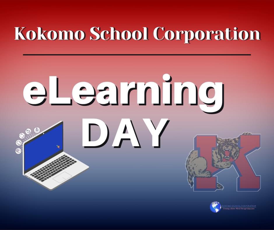 KokomoSchools's tweet photo. Kokomo School Corporation, including Head Start, will be conducting eLearning Tuesday, January 16th due to forecasted inclement weather. 

Families, for more eLearning info please visit https://t.co/w9YBRkzUA7

Stay safe Wildkats! ❄️ https://t.co/pjV6zQaW2E