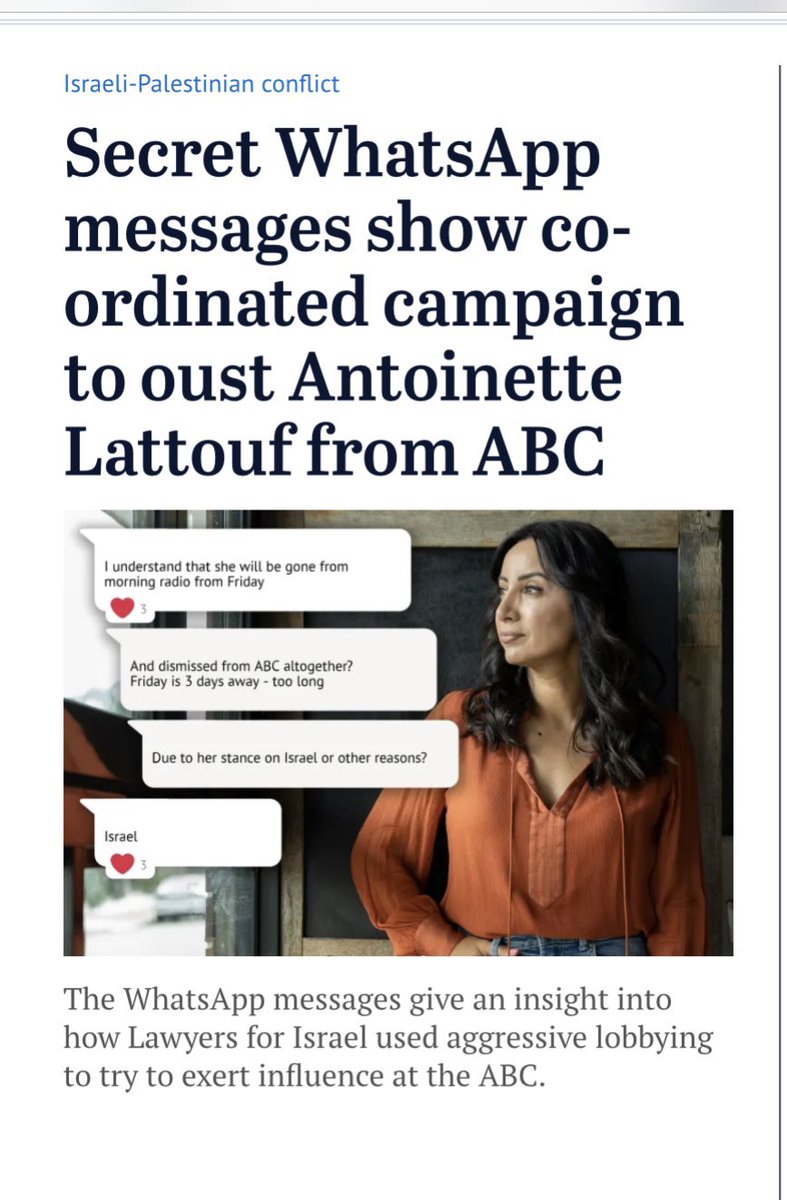 MaryKostakidis's tweet photo. BREAKING:
Despite protestations it was “bullshit”, leaked messages reveal @antoinette_news was sacked after a coordinated campaign and a legal threat to sue the ABC, for her views on Israel. Her Fair Work Commission hearing is on Jan 18. https://t.co/qEezcIh2MN