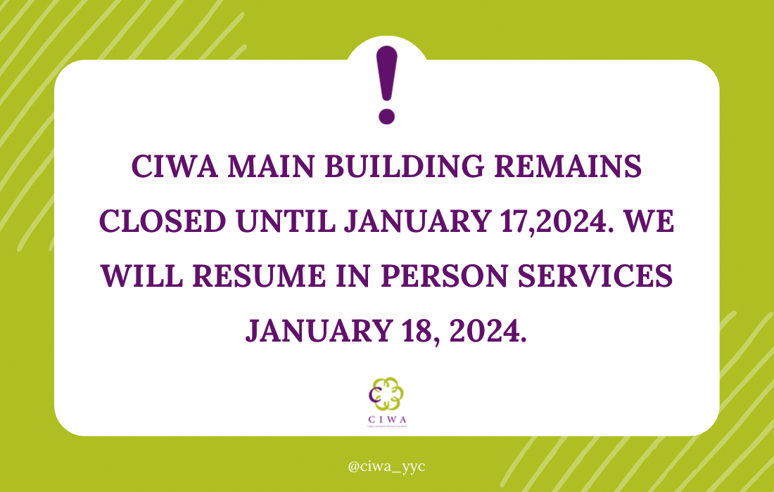 CIWA (@ciwa_yyc) on Twitter photo ❗️Please note❗️CIWA main building remains closed until January 17, 2024. We will resume in person services January 18, 2024.
Contact us at 403-263-4414 or reception@ciwa-online.com ❗️Please note❗️CIWA main building remains closed until January 17, 2024. We will resume in person services January 18, 2024.
Contact us at 403-263-4414 or reception@ciwa-online.com