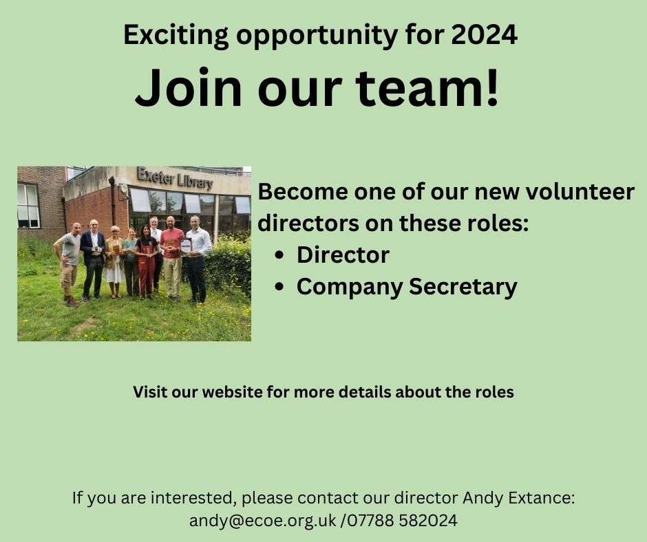 We’re looking for new volunteer directors to join our award-winning team to help us with renewable energy and fuel poverty projects. We're looking for a company secretary and other voluntary directors. If you're interested in these roles, pls contact our director Andy Extance.
