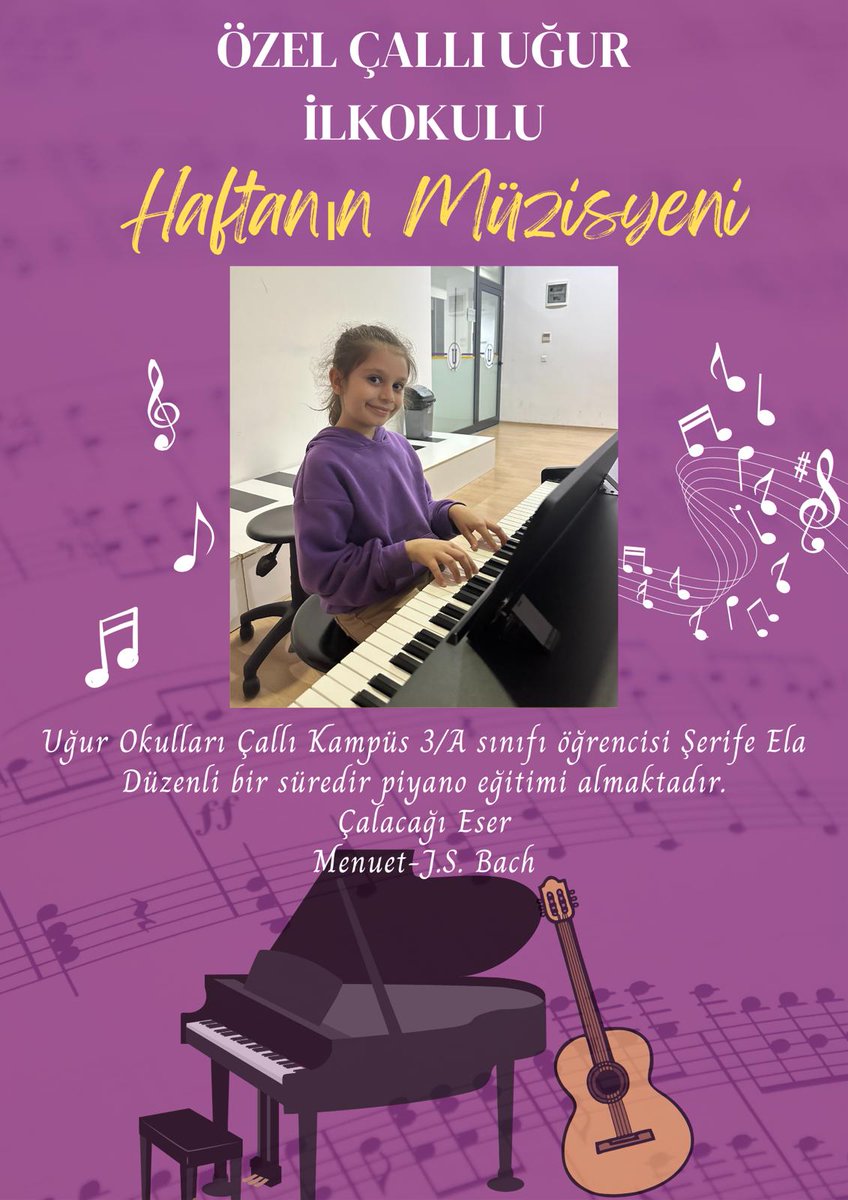 UOCalli's tweet photo. İLKOKUL HAFTANIN MÜZİSYENİ ŞERİFE ELA DÜZENLİ🎹
#HaftanınMüzisyeni olan 3/A sınıfı öğrencisi Şerife Ela DÜZENLİ bir süredir piyano eğitimi almaktadır. Bizlere hazırladığı dinleti için teşekkür eder, müzik hayatında başarılar dileriz.🎹🎶 #UğurdaSanatVar #Utalent https://t.co/y2o2mowS5p