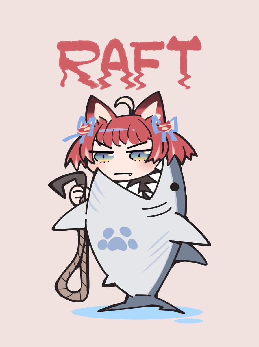 1girl animal ears solo ahoge red hair shark cat ears  illustration images