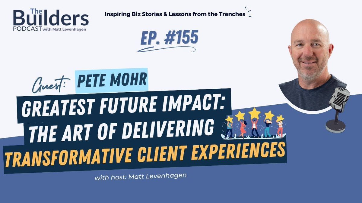 mattlevenhagen's tweet image. Pete Mohr returns to #TheBuilders podcast to discuss transforming #ClientExperiences. 

He introduces the 'Promise' framework, offering practical strategies &amp;amp; insights for businesses. 

Don't miss this reunion episode - hit play to listen! 
⏯ buff.ly/3TVWSI8

#business