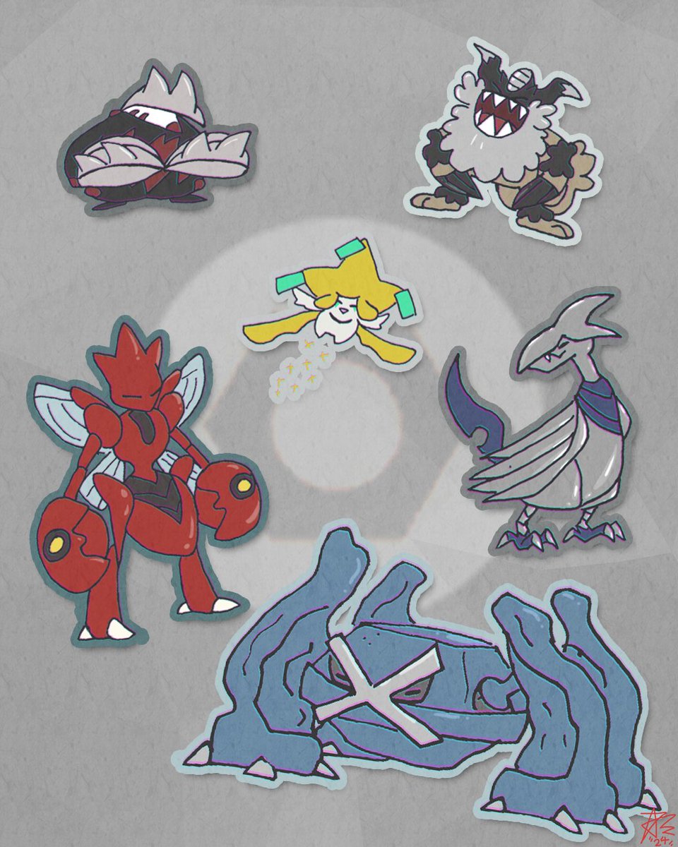 muchpaprika's tweet photo. STEEL TYPES 
Why is Jirachi steel type again?
.
#nintendoswitch #nintendo #pokemon #pokemonfanart #pokemontcg #BDSP #pokemonSV #pokemonscarletandviolet #artist #dailyart #videogames #digiart #fanart #steeltypes #scizor #purrserker #metagross #創作イラスト #任天堂 https://t.co/Vf2oTS3XNo