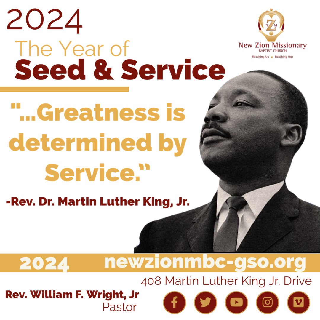 NZMBC_GSO's tweet photo. Celebrate Rev. Dr. Martin Luther King Jr.'s birthday by serving today.

“Not everybody can be famous but everybody can be great, because greatness is determined by service.” — Rev. Dr. Martin Luther King Jr.

Seed and Service: https://t.co/lQ64faN8D1 https://t.co/Xd6cnQNWDe