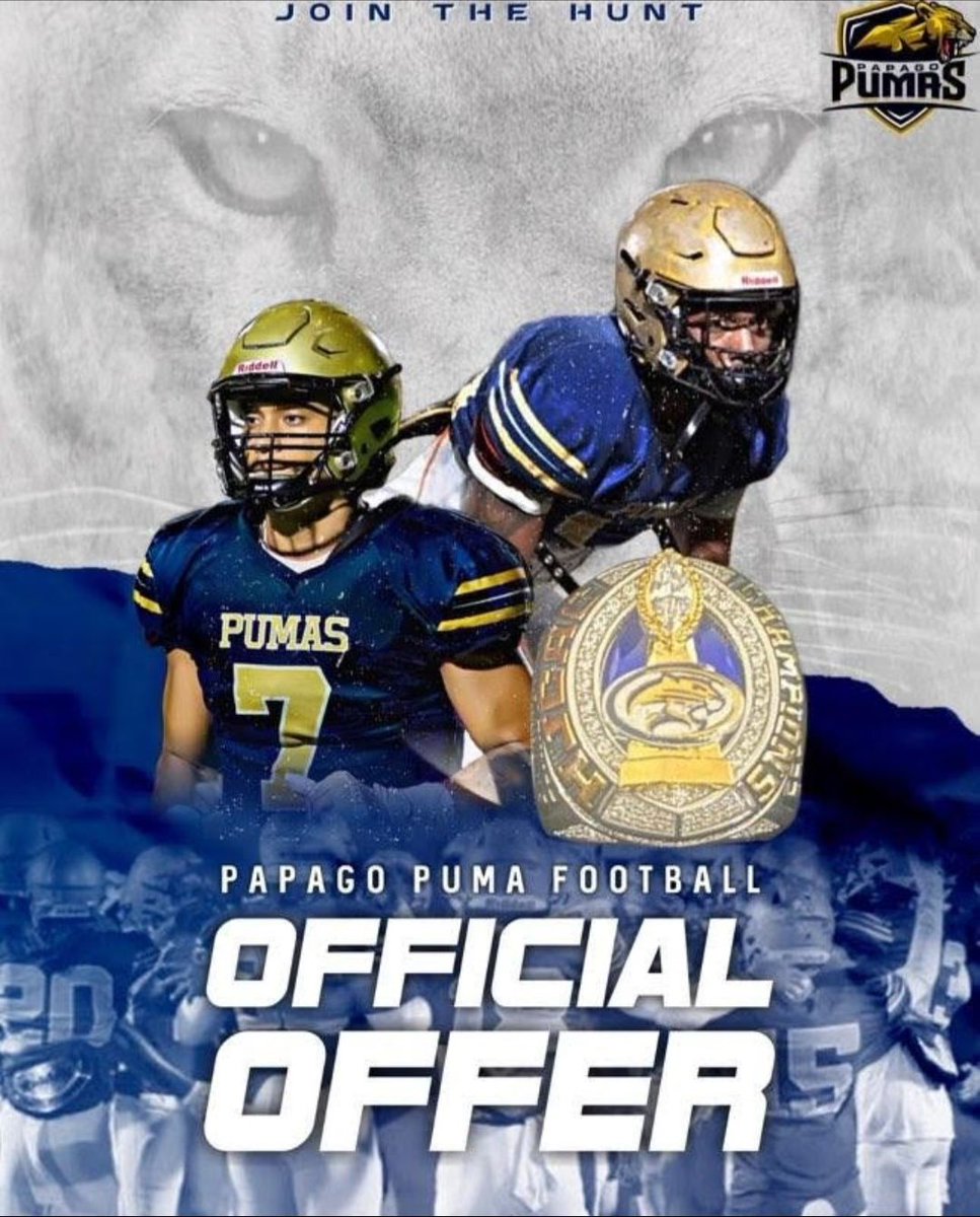 Blessed and excited to receive an official offer to continue my academic and athletic career @PapagoPumas ! @CoachBStro @JamesMc07165348 @GametimeRC @DBCoachGaddis @SOAZFootball @RecruitingBasha @bashagridiron