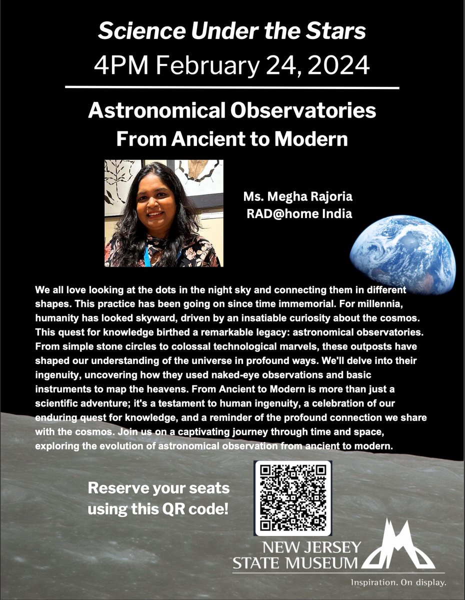 Inviting everyone in &amp; around New Jersey for my public talk on astronomical observatories at the New Jersey State Museum Planetarium on Feb 24 at 4pm. Kindly register free on the link given below
lnkd.in/eRKYkiYT
#astronomy #astronomyeducation #astronomytalk