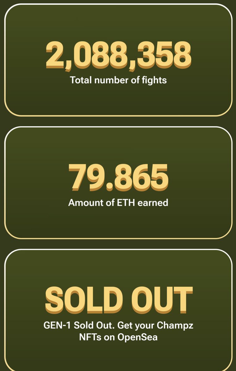 mrjamesports's tweet image. Check this tier 1 gaming play
$CHAMPZ
- no super computer required
-mobile capable
-fully circ
-one of highest DAU on eth
-devs have earnings and tokenomics down to a science
-game creates addictive environment by providing action points to spend/use
-working with @NeoTokyoCode
