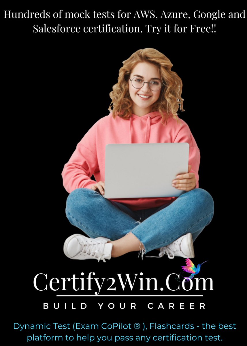 certify2win's tweet photo. Personalized exam and interview preparation platform for AWS, Microsoft, Google, Salesforce, IBM etc  Try  https://t.co/dBJZBjhnwC, check out 100’s of DYNAMIC practice test and FLASHCARDS.   It is free to try out!!  #aws #google #azure #devops #certify2win https://t.co/6x2pZS5h9F