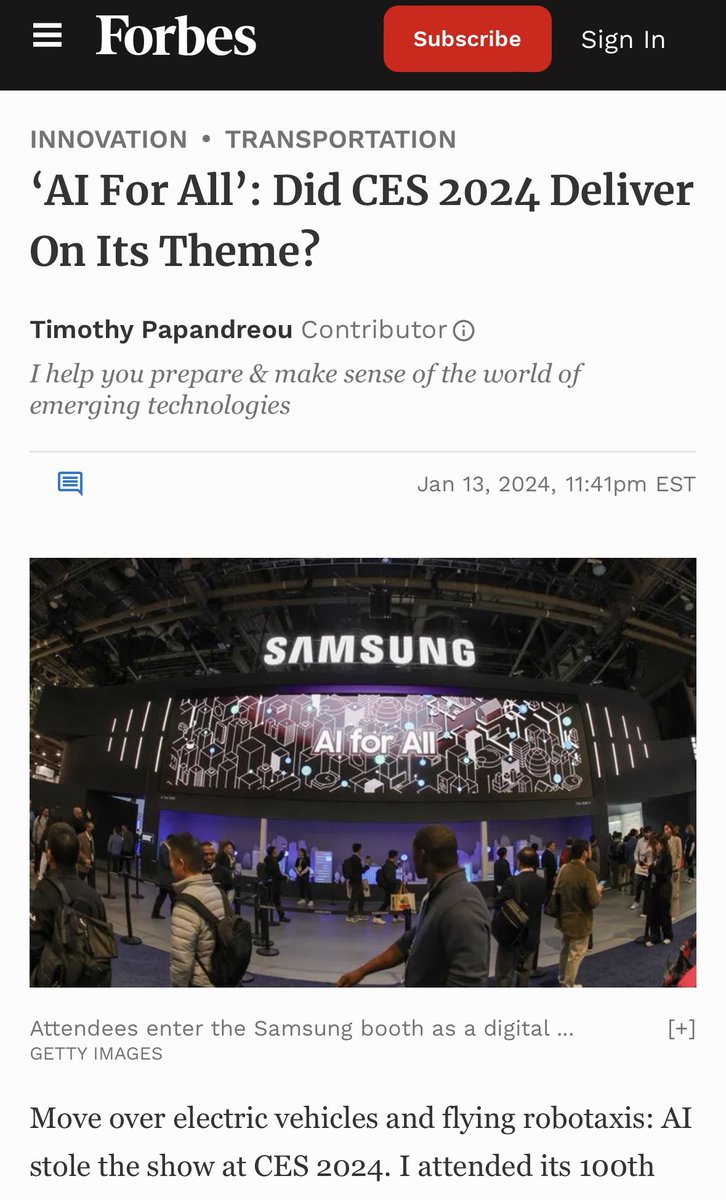 My latest piece in @Forbes. This years #ces theme was AI for All. But did they deliver? Read and find out 👇🏼 forbes.com/sites/timothyp…