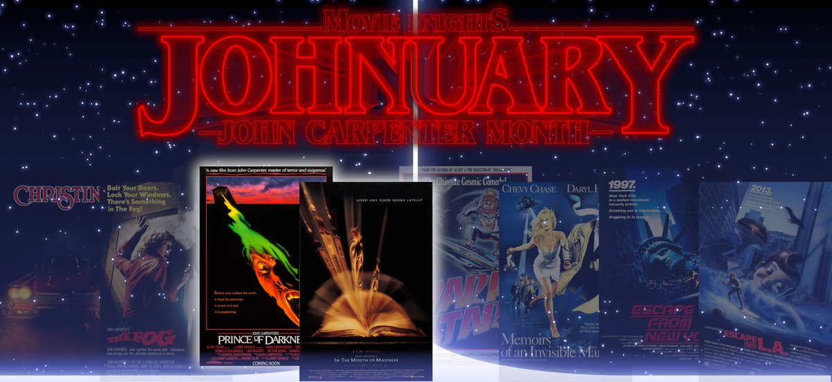 ZombiWorkshop's tweet photo. #JOHNUARY pt 2 starts shortly. It's John Carpenter Month and we'll be diving into the cerebral mists of the Prince Of Darkness and In The Mouth Of Madness movies over in the Movie Knights discord... join us if you can... if you can't ... hell, watch them anyway! :D #movieknights https://t.co/JN8XNMD02c