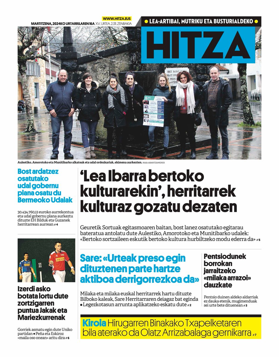 HITZAleamutriku's tweet photo. 🗞️GAURKO AZALA (martitzena, urtarrilak 16); https://t.co/F7ThFHfX6f👇

–– @AulestikoUdala @munitibarudala #Amoroto #GeuretikSortuak @BermeokoUdala @ehbildubizkaia @guzanaurrera #aurrekontua #gobernuplana @mxeskuz22 @SareGernika #etxerakobidea #pentsiodun #6urte #eskupilota –– https://t.co/BIRkel6wGd