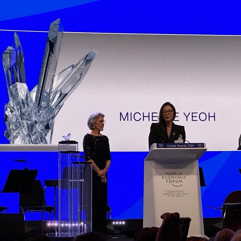 ASteiner's tweet photo. Capturing today’s inspiring moment at @wef with our Goodwill Ambassador #MichelleYeoh, recipient of the 2024 Crystal Award 🏆

A true and dedicated advocate for a more inclusive world with opportunities for all!

Thanks for setting a powerful example for all of us 🙏 #wef24 https://t.co/85xjlBwxh8