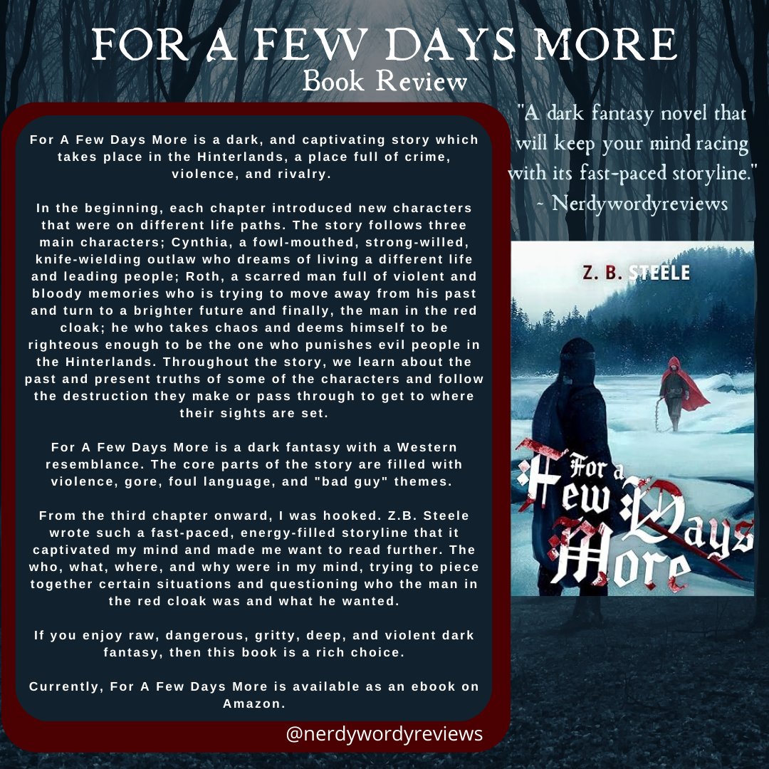 NerdyWordyRev's tweet photo. #forafewdaysmore #zbsteele #darkfantasy #Reading #books #bookstagram #nerdywordyrev #western vibes
#readingcommunity #Amazon #ebook #goodreads #goodreadscommunity #Sharing #fantasybooks #BookRecommendations #bookstoread https://t.co/VCbt1hh7xp